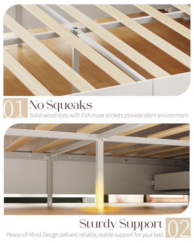Yoobure Farmhouse Queen Bed Frame - Platform Bed Frame Queen Size with Headboard, Wood Beds with Storage Drawers, Wooden Bedframe with 18" Tall Footboard, No Noise, No Box Spring Needed, White - size: Queen (U.S. Standard)