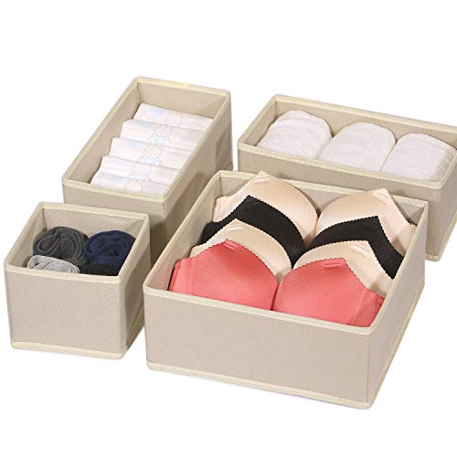 DIOMMELL 12 Pack Foldable Cloth Storage Box Closet Dresser Drawer Organizer Fabric Baskets Bins Containers Divider for Clothes Underwear Bras Socks Lingerie Clothing, Beige 444