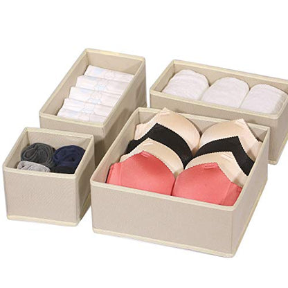 DIOMMELL 12 Pack Foldable Cloth Storage Box Closet Dresser Drawer Organizer Fabric Baskets Bins Containers Divider for Clothes Underwear Bras Socks Lingerie Clothing, Beige 444