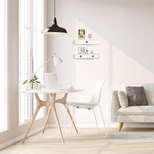 Yesland 2 Packs Space-Saving Floating Nightstand with Drawer - Perfect for Small Spaces - Supports 11 lbs - Compact Wall Mount Rustic Wood Floating Drawers - White