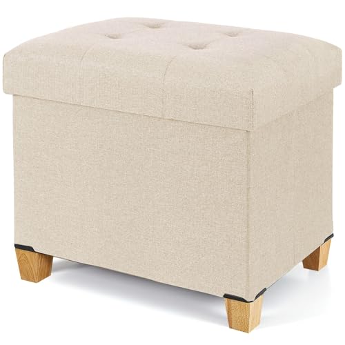 Ottoman with Storage, Rectangular Storage Ottoman, Linen Ottomans with Legs for Living Room Bedroom Dorm, 23.6" D x 17.7" W x 19.9" H, Beige - color: Beige, size: 23.6"D x 17.7"W x 19.9"H