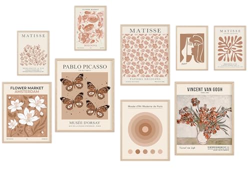 KONGSY Beige Wall Art Prints Set of 9, Abstract Matisse Exhibition Posters, Boho Art Prints, Neutral Wall Decor, Aesthetic Pictures Room Decor for Teen Girls Dorm, Bedroom - color: Beige