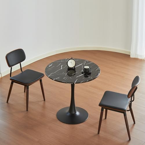 Round Dining Tulip Table 24" (Faux Marble Black) | with Thickened Tabletop & Metal Pedestal, Circle Bistro Table for Kitchen, Small Places, Living Room, Cafe - color: Faux Marble Black, size: 24"