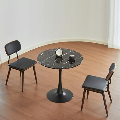 Round Dining Tulip Table 24" (Faux Marble Black) | with Thickened Tabletop & Metal Pedestal, Circle Bistro Table for Kitchen, Small Places, Living Room, Cafe - color: Faux Marble Black, size: 24"