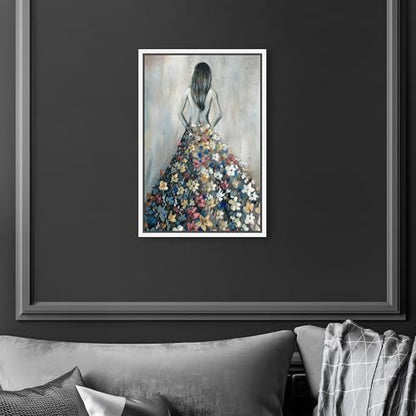 Oliver Gal Girl with Flower Thoughts Canvas Print Wall Art for Living Room, Bedroom, and Bathroom, 10" x 15", White Floater Frame - color: White Floater Frame, size: 15"L x 10"W