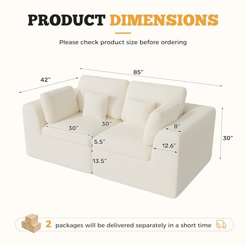 Luxanimarion 85'' Loveseat Sofa, Cloud Boneless Couches for Living Room, 2 Seater Modular Sectional Sofa,Oversized,Beige Chenille - color: Beige, size: Love Seat
