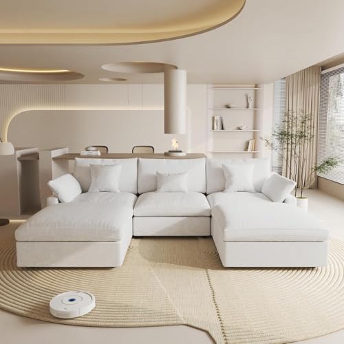 Cloud Couch Modular Sectional Sofa,119.29" U Shaped Couch, Oversized Down Filled Convertible Wide Seater,3 Seater with 2 Ottomans for Living Room Set, Covers Washable&, White - color: White, size: 3 Seat &2 Ottoman