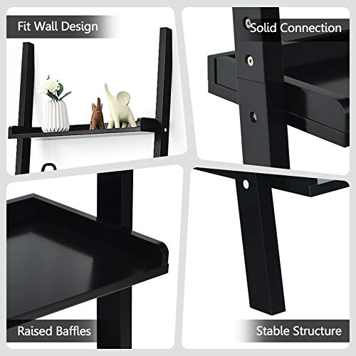Tangkula 5-Tier Ladder Shelf, Wall-Leaning Bookshelf w/Open Shelves, Plant Flower Stand, Storage Display Organizer Rack, Multifunctional Bookcase for Living Room Home Office (Black) - color: Black