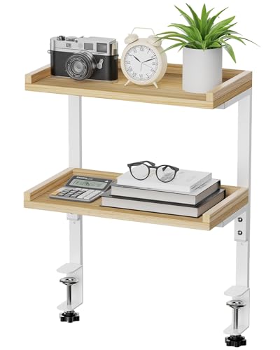 Clamp On Desk Shelf 2-Tier, 12.6 inch Wood Shelving Unit for Office Desk/Gaming Accessories, Tabletop Book Storage Rack, Shelf for Top & Under of Desk, Natural - color: 2-tier 12.5 Inches Natural