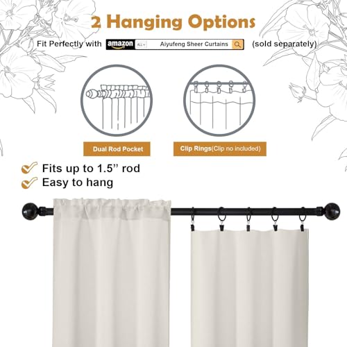 Aiyufeng Natural Short 36 Inches Room Darkening Curtain 2 Panels Set, Half Window Rod Pocket Privacy Tiers for Kitchen, Curtains Blackout for Bathroom Shades, W40 x L36 Inch, Natural - color: Peal, size: 40"W x 36"L (Pack of 2)