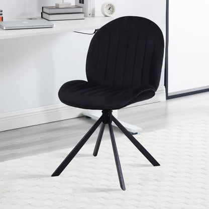 Velvet Swivel Office Chair No Wheels, Small Comfy Mid Century Armless Desk Chair, Cute Swivel Vanity Chair No Wheels for Small Spaces, Bedroom,Living Room,Home Office, Black - color: Black-velvet