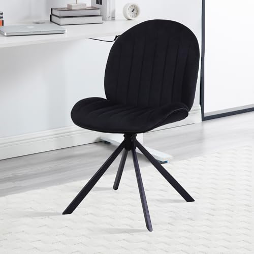 Velvet Swivel Office Chair No Wheels, Small Comfy Mid Century Armless Desk Chair, Cute Swivel Vanity Chair No Wheels for Small Spaces, Bedroom,Living Room,Home Office, Black - color: Black-velvet