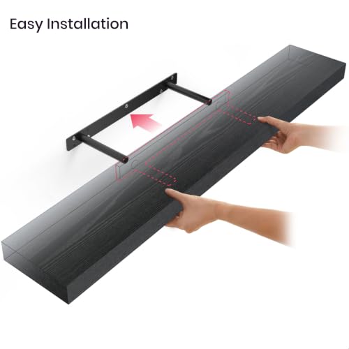 Ballucci Floating Shelves, 36" Wood Wall Shelf Set of 2, with Invisible Brackets for Bathroom, Living Room, Bedroom, Kitchen, Nursery, 6" Deep, Black - color: Black, size: 35.4 inches