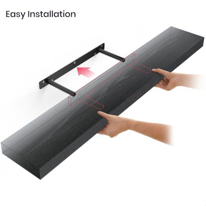 Ballucci Floating Shelves, 36" Wood Wall Shelf Set of 2, with Invisible Brackets for Bathroom, Living Room, Bedroom, Kitchen, Nursery, 6" Deep, Black - color: Black, size: 35.4 inches