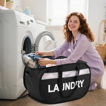 Collapsible Laundry Baskets, Tear-proof Dirty Clothes Hampers for Laundry, Foldable Laundry Basket with Dual Handles, Easy to Carry Pop Up Hamper for Bedroom, Bathroom, Dorm, Laundry Room Black - color: Black