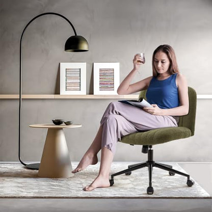 IWMH Criss Cross Office Chair with Wheels Cross Legged Desk Chair Armless | Green Computer Chair Vanity Chair Wide Seat Swivel Task Chair for Home Office Bedroom Make Up Small Space Height Adjustable - color: Teddy Green With Wheels