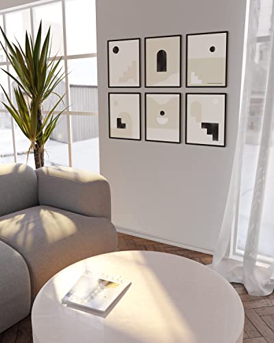 HAUS AND HUES Boho Prints Neutral Wall Art - Set of 6 Mid Century Modern Artwork, Bohemian Posters and Prints, Wall Art Mid Century, Modern Bohemian Posters (11x14, Unframed) - color: Neutral Staircase, size: 11"L x 14"W