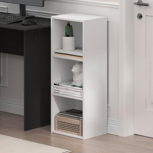 Furinno PASIR Book Shelf, 3-Cube Bookcase, Standing Bookshelf, Open Storage Shelf, Closed Back, Easy Assembly, 9.3 x 12 x 31.5 Inches, for Home Office, Living Room, Plain White - color: Plain White, size: 3-Cube, 9.3 x 12 x 31.5