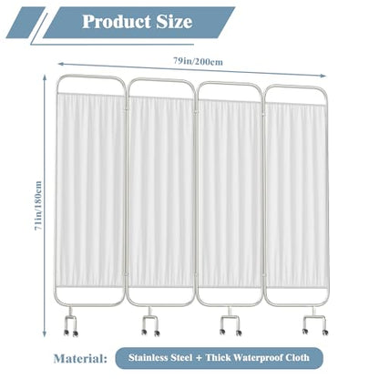 4-Panel Medical Privacy Screen on Wheels, 79"x71" Medical Screen | Portable Medical Privacy Screen Indoor Room Privacy Screen Divider, Stainless Steel Contruction, Folds Easy for Storage - size: 4-Panel