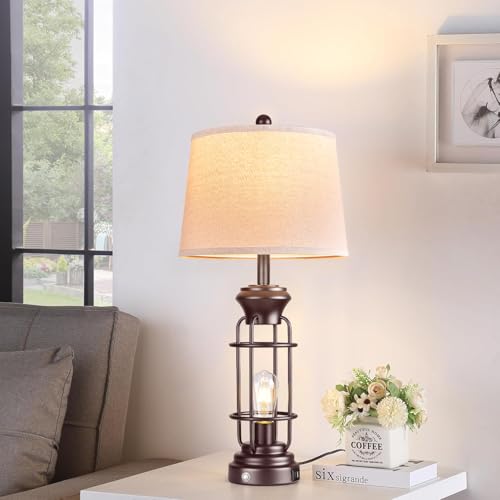 Reaketon Farmhouse Table Lamps for Living Room Set of 2, 28" Dimmable Touch Control Table Lamp with Oil Rubbed Bronze Finish, Bedroom Lamps for Nightstand, 4 Bulbs Included - color: Oil-Rubbed Bronze