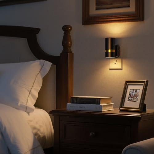 LED Night Light, 2 Pack, Dimmable Night Light Plug in | Black Cylinder Wall Sconce, Slide Brightness Adjustable with Dusk to Dawn Sensor, 3000K Warm White for Bedroom