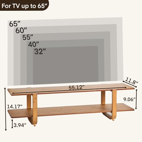 Bamboo TV Stand for TVs up to 65", Media TV Console Table with Storage, Accent Entertainment Center with Shelf, Modern TV Stand for Living Room, Bedroom, 55"(L), Walnut - color: Walnut