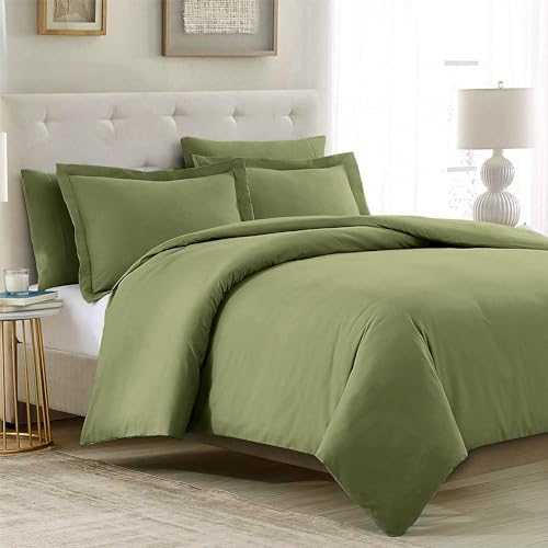 Mellanni Duvet Cover Set - 3 PC Iconic Collection Bedding Set | Hotel Luxury, Extra Soft & Cooling - Microfiber - Button Closure and Corner Ties (Twin, Sage) - color: 1436 Sage, size: Twin