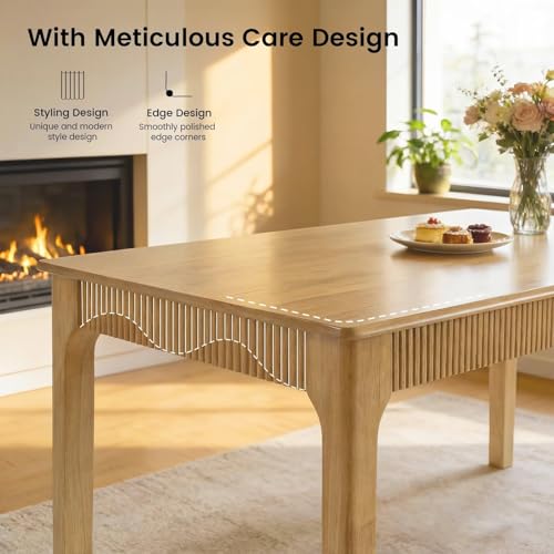 55" Solid Wood Dining Room Table,Rectangular Kitchen Real Wooden Table | 4-6 Person Modern Farmhouse Mid Century Fluted Design Furniture Desk for Home,Small Space,Apartment,Living Room Nature - color: Nature, size: 55" L x 29" W x 29" H