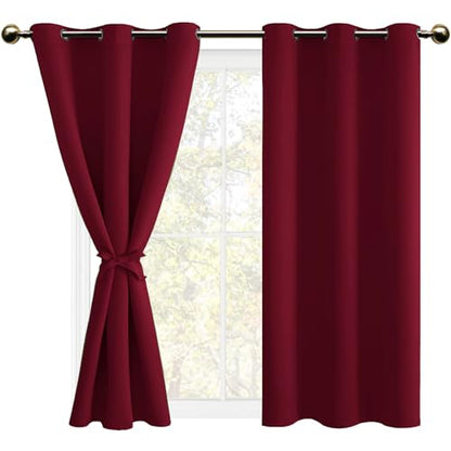 DWCN Blackout Curtains with Tiebacks - Christmas Thermal Insulated Privacy Protection Grommet Window Curtains for Living Room Bedroom, 38 x 45 inch Length, Burgundy, Set of 2 Panels - color: Burgundy, size: 38"W x 45"L (Pack of 2)