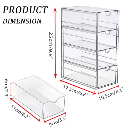 Hipiwe Plastic Drawer Organizer Clear Storage Box with 4 Pull Out Drawer | Drawers Box for Bathroom, Dresser, Cosmetic Hair Tie Container for Women - size: 4-Drawers, 6.8"Lx4.1"Wx9.8"H