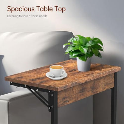 Tatub 24" Folding C Shaped End Table Set of 4, Small Sofa Side Laptop Desk, Couch TV Tray Table for Living Room, Bedroom, Rustic Brown - color: Light Brown, style: 4PK