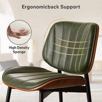 Dining Chairs Set of 4, Mid Century Modern Dining Room Chairs, Upholstered Faux Leather Kitchen Chairs with Walnut Bentwood Back and Metal Legs, Green - color: Green, size: Set of 4