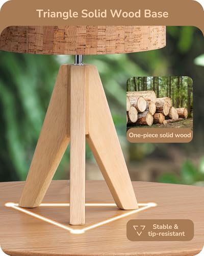 EDISHINE Small Table Lamp, Wood Tripod Nightstand Lamp, Bark Linen Shade | 14.2 Inch, Farmhouse Bedside Lamp for Nursery, Bedroom, Kids Room, Office, Reading Desk, E26 Socket, ON/Off Switch - color: Natural Wood&Bark-textured Shade