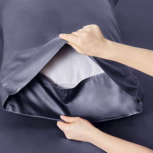 Bedsure PureWoven 100% Rayon Derived from Bamboo, Twin Bed Sheets, 3 Pieces | Cooling Sheets for Hot Sleepers, Breathable & Silky Soft, 16" Deep Pocket, Hotel Luxury Bedding, Dark Grey - color: 01 - Dark Grey, size: Twin