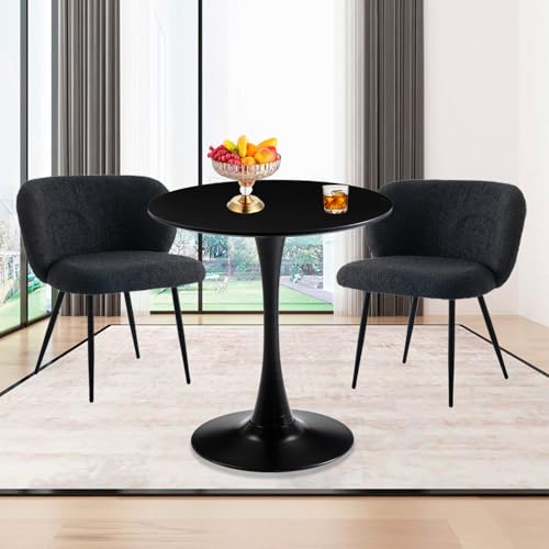 Black Round Dining Table 31.5" Tulip Dining Room Tables Kitchen Dinner Circle Table 2-4 People with MDF Tables Top Mid-Century Small Social Tables for Break, Dining, Living Room, Cafe, Lobby - color: Black, size: 31.5"