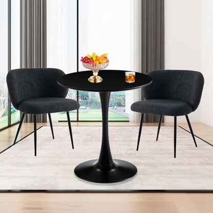 Black Round Dining Table 31.5" Tulip Dining Room Tables Kitchen Dinner Circle Table 2-4 People with MDF Tables Top Mid-Century Small Social Tables for Break, Dining, Living Room, Cafe, Lobby - color: Black, size: 31.5"