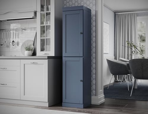 Solid Wood Kitchen Pantry - Narrow Storage Cabinet -Shaker Doors, Adjustable Shelves, Antique Blue, 16.5" Wide x 71.5" Tall, 100% Eco-Friendly Wood, Modular Cabinet - color: Antique Blue, style: Shaker Doors