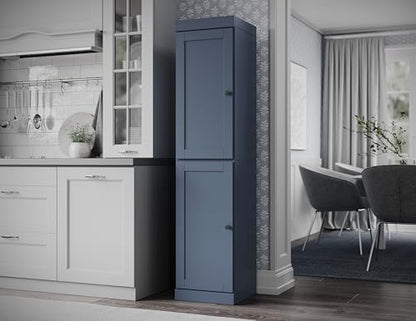Solid Wood Kitchen Pantry - Narrow Storage Cabinet -Shaker Doors, Adjustable Shelves, Antique Blue, 16.5" Wide x 71.5" Tall, 100% Eco-Friendly Wood, Modular Cabinet - color: Antique Blue, style: Shaker Doors