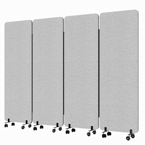 4 Panel Soundproof Room Divider, Portable Acoustic Office Divider | Acoustic Soundproof,Smooth Rolling Wheels,Large 66" x 95",Portable Wall Divider,Office Partitions for Sound Proofing - color: Grey, size: 4 Panel-95"Wide