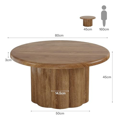 Tribesigns 31.5" Round Coffee Table for Living Room, Farmhouse Circle Center Cocktail Table with Fluted Drum Base, Wooden Living Room Furniture for Apartment, Small Space, Brown