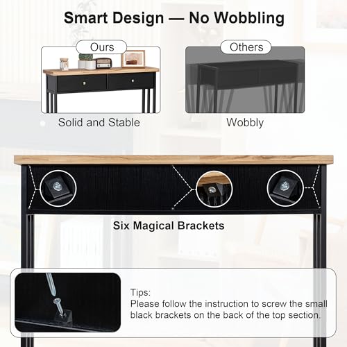 42" Solid Wood Console Table with 2 Fabric Drawers, Entryway Table with Storage Shelves, Sofa Table for Entryway, Hallway, Living Room, Kitchen or Behind Couch in Foyer, Black - color: Black