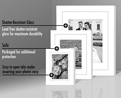 Americanflat Set of 7 Picture Frames with Shatter-Resistant Glass - Gallery Wall Frame Set with One 11x14, Two 8x10 and Four 5x7 Frames - Signature Collection - White - color: White, style: 7 Pack