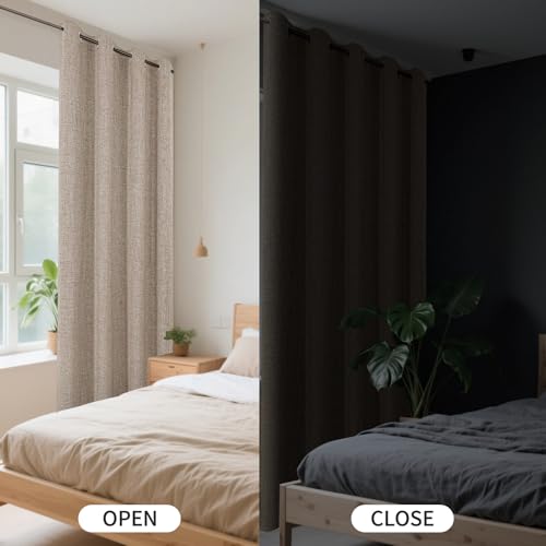 CUCRAF 100% Blackout Window Curtains 63 inches Long 2 Panels Set, Faux Linen Look Thermal Insulated Grommet Drapes, Room Darkening Curtain for Bedroom Living Room(W52 x L63 Inch, Light Khaki) - color: Light Khaki, size: 52"W x 63"L (Pack of 2)