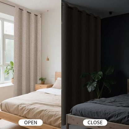 CUCRAF 100% Blackout Window Curtains 63 inches Long 2 Panels Set, Faux Linen Look Thermal Insulated Grommet Drapes, Room Darkening Curtain for Bedroom Living Room(W52 x L63 Inch, Light Khaki) - color: Light Khaki, size: 52"W x 63"L (Pack of 2)