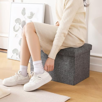 Storage Ottoman Bench Foldable Footrest Foot Stool, 16" Fabric Black - color: Black, size: 15.75"