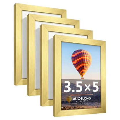 3.5x5 Picture Frame, Wall Mount or Tabletop Photo Frames with Engineered Wood, Gold 4 Pack - color: GD, size: 3.5x5-4PK