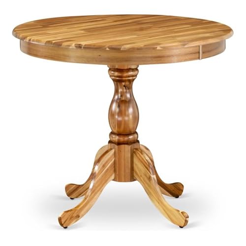 BOWERY HILL Traditional Round Acacia Wood Dining Table, 30" H x 36" W x 36" D, Natural Finish, Pedestal Legs, Mid Century Style, Durable Rubberwood Construction for Kitchen or Dining Room - color: Natural