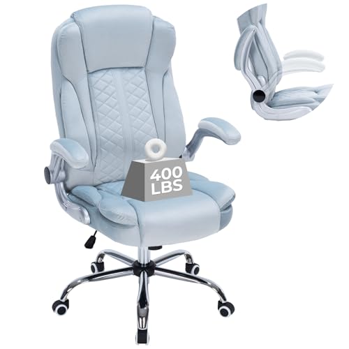 400lbs Executive Office Chair with Flip-Up Armrests, Big and Tall Computer Chair for Heavy People, Heavy Duty Ergonomic Comfy Chair, Breathable Plush Velvet (Blue) - color: Blue