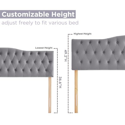 Iroomy Upholstered King Headboard, Button Diamond Tufted Headboard with Adjustable Height and Solid Wood Leg, Velvet Padded Headboards for King Size Bed, Modern Head Board (Grey) - color: Grey-velvet, size: King