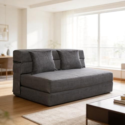 Nigoone Queen Size Folding Sofa Couch Memory Foam with 2 Pillows Sleeper Chair Lazy Couch Triple Futon Convertible Guest Beds, Washable Cover, Dark Gray - color: Darkgray, size: Queen